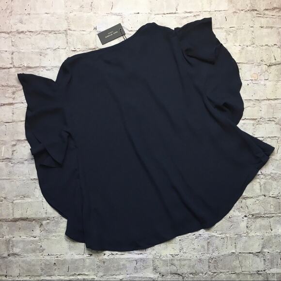 NEW Max Studio Flutter Sleeve Keyhole Blouse in Navy Blue - Picture 7 of 8